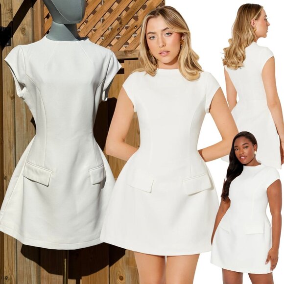 🆕 ODD MUSE 🧿 NWOT The Ultimate Muse Cap Sleeve Mini Dress, White - Sz L - Picture 1 of 16